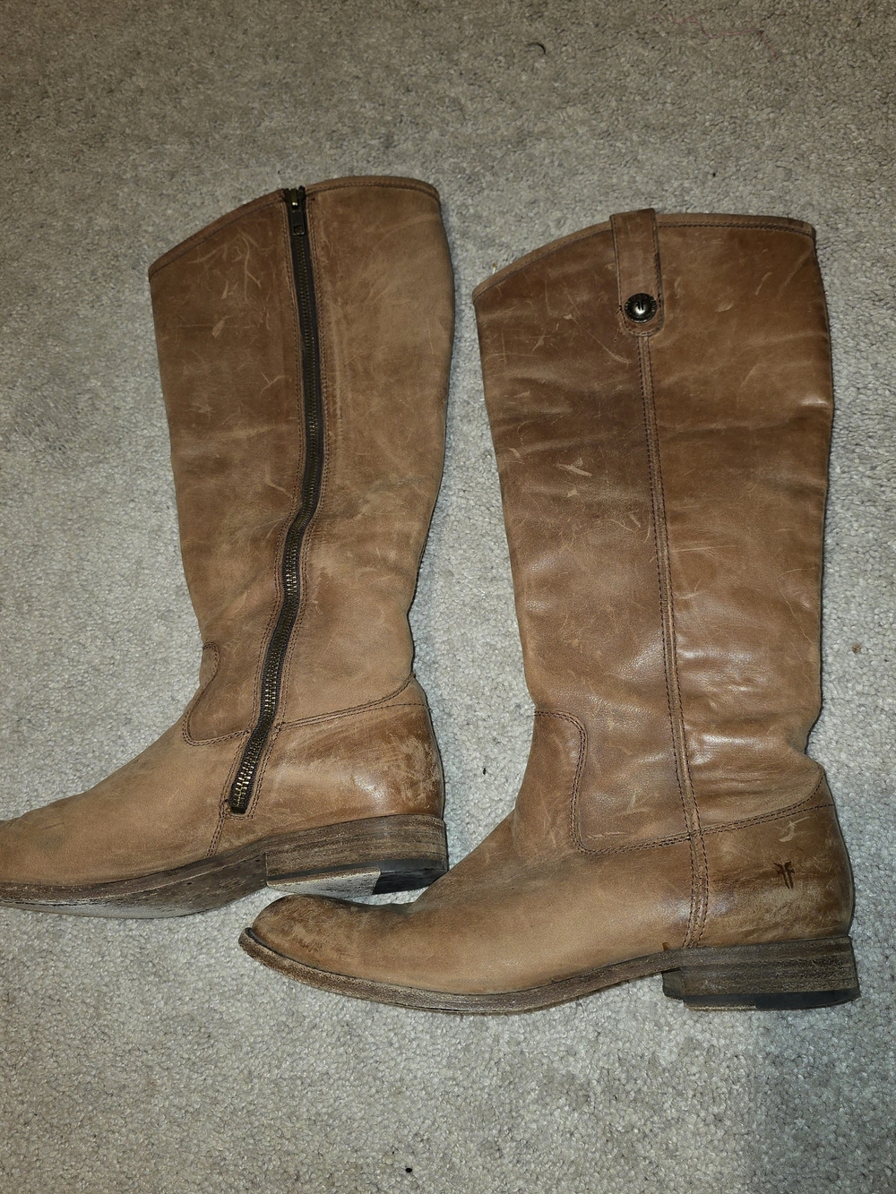 Frye Tan Brown Melissa  Leather Mid-Calf Zip Riding Boots